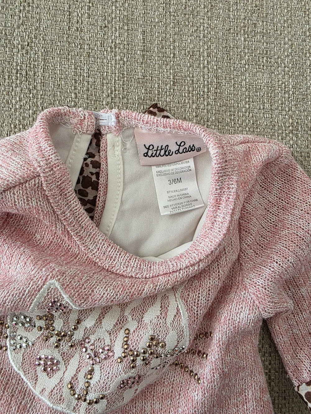 Little Lass Pink Knit Cat Sweater with Leopard Ruffle